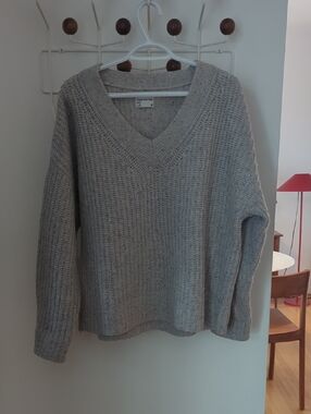 Frank and Oak Gray V Neck Wool Sweater